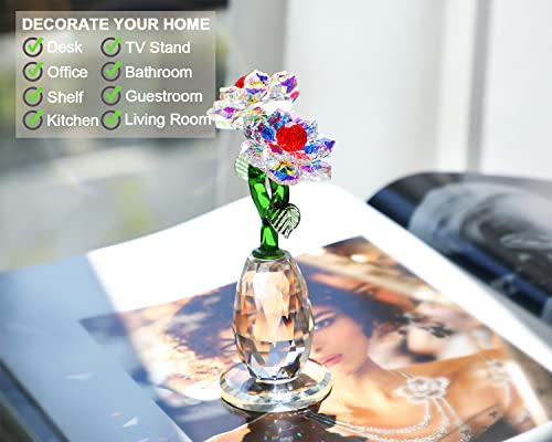 H&D Hyaline & Dora Handmade Crystals Flowers Figurines Ornaments Double Glass Sunflowers Bouquets Paperweight Home Tabletop Decoration, Gift Boxed #TOP2