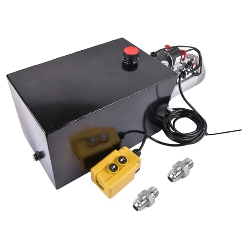 Image of 12V DC Single Acting Hydraulic Pump - 3.75 Gallon (15 Quart) Steel Hydraulic Power Unit for Dump Trailer, Dump Truck & Industrial Use Mixizap