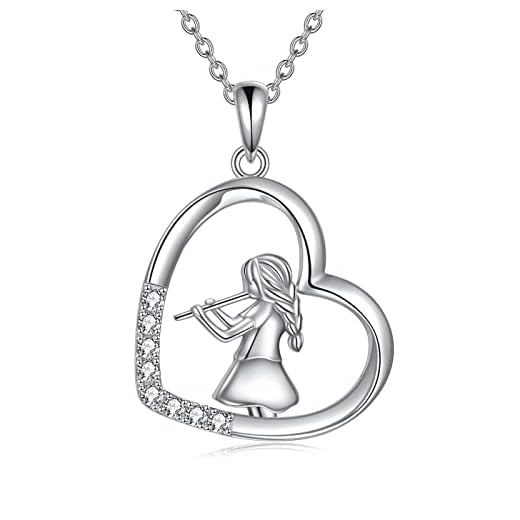 YFN Collar con colgante de flauta de plata de ley 925 para estudiantes de música, regalo de graduación, joyería para mujer, Plata esterlina, Sin información.