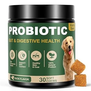 Probiotics for Dogs – Dog Probiotics for Yeast, Itchy Skin and Itchy Ears, Digestive Health, Diarrhea Relief, Gut & Immune Support – with 7 Enzymes, 3 Prebiotics & Omega-3 (Duck 30ct)