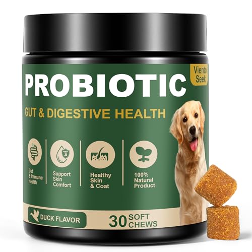 Probiotics for Dogs - Dog Probiotics for Yeast, Itchy Skin and Itchy Ears, Digestive Health, Diarrhea Relief, Gut & Immune Support - with 7 Enzymes, 3 Prebiotics & Omega-3 (Duck 30ct)