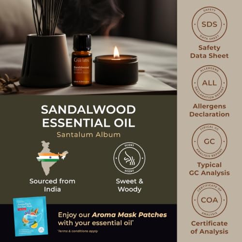 Image of 100% Pure Sandalwood Essential Oil for Skin & Diffuser - 0.34 Fl Oz | Sandalwood Oil for Hair, Meditation & DIY, Rich Woody Aroma for Calming, Aromatherapy Grade Oil - Gya Labs