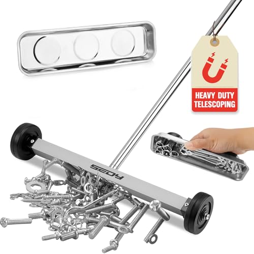 Magnet Sweeper Magnetic Nail Roller: 17-Inch Heavy Duty Magnet Nail Pickup Rolling Tool with Telescoping Adjustable Handle 8.8-Pound Capacity Ideal for Workshop Garage Yard Construction Cleanup