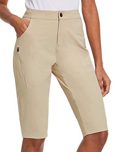 BALEAF Women's Hiking Shorts UPF 50+ Quick Dry Water-Resistant Slim Knee Length Shorts with Zippered Pockets Khaki Size S