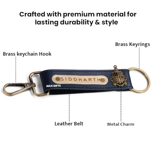 Image of AICA Personalized Name, Color & Charm Leather Keychain - Pack of 3 | Customized Unisex Keychains for Office Bags, Keys, Backpacks, School & College Use | Stylish Keychain for Daily Use Travel Gifting