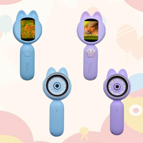 Image of Microscope Children's Mini Pocket Handheld Portable 2 Inch Screen 8 LED Lights Birthday Gift (Purple)