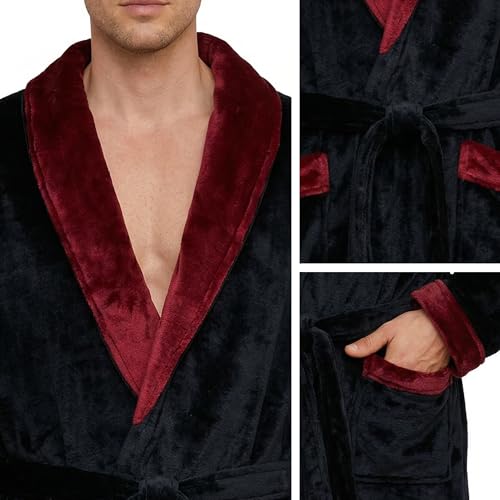 Image of U2SKIIN Mens Fleece Robe Plush Collar Shawl Bathrobe