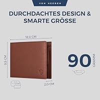 VON HEESEN Leder Geldbörse RFID Schutz I Echtleder Geldbeutel für Damen & Herren I Portemonnaie Brieftasche Wallet Portmonee (Cognac-Braun) – Ansicht 5