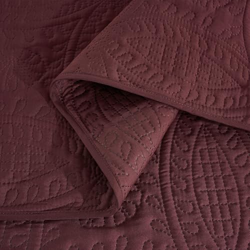 Image of Chezmoi Collection Austin 3-piece Oversized Bedspread Coverlet Set (Queen, Burgundy)