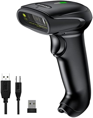 Symcode Wireless Handheld Barcode Scanner Versatile 2-in-1 (2.4Ghz Wireless+USB 2.0 Wired) 328 Feet Transmission Distance Rechargeable 1D Laser Automatic Bar Code Reader Scanner(Black)