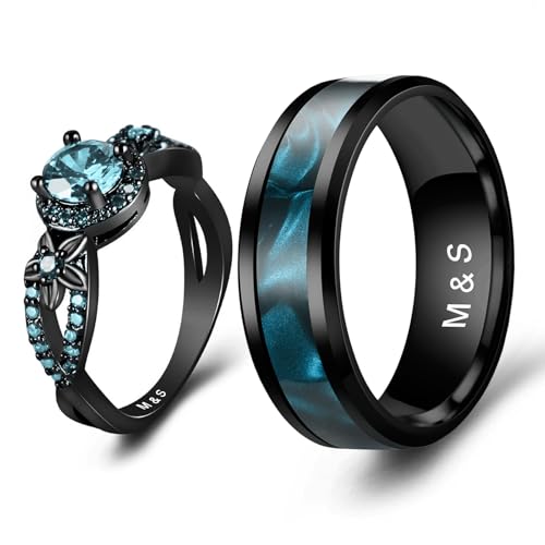 3UMeter 2Pcs Personalized Couples Rings for Him and Her Set Custom Matching Rings for Couples Promise Rings Engraved Wedding Ring Sets for Anniversary Wedding Engagement Valentines Day Gifts