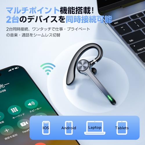 ヘッドセット bluetooth【2025至高のBluetooth 6.0チープ搭載】108超長時間再生 2台同時接続可能 ANC+ENCノイズキャンセリングマイク付き ヘッドセット ワイヤレスイヤホン 片耳イヤホン bluetooth 左右耳兼用 ハンズフリー通話 物理操作ボタン メガネ併用 ミュート/SIRI機能搭載 Web会議/在宅勤務/運転/宅配/ランニング