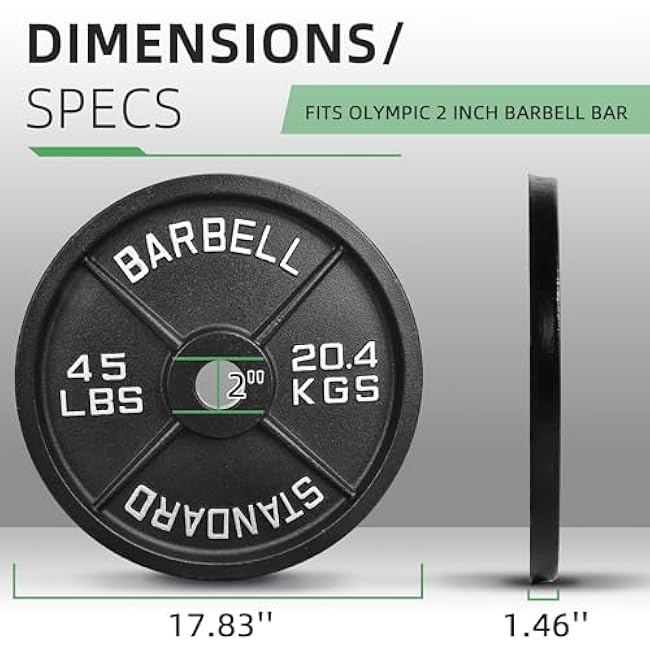 2-Inch Olympic Cast Iron Weight Plate for Strength Training & Weightlifting, Multiple Sizes