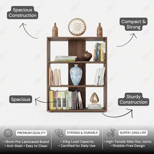 Image of DFC Element Fern Engineered Wood Bookshelf Open Storage Book Rack Shelf Organizer Display Bookcase for Home Library Living Room Study Room 3 Shelf Brown Finish