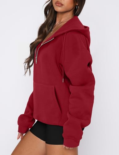 onlypuff Women Half Zipper Pullover Sweatshirt Long Sleeve Hoodies Kangaroo Pocket Fleece Basic Sweater