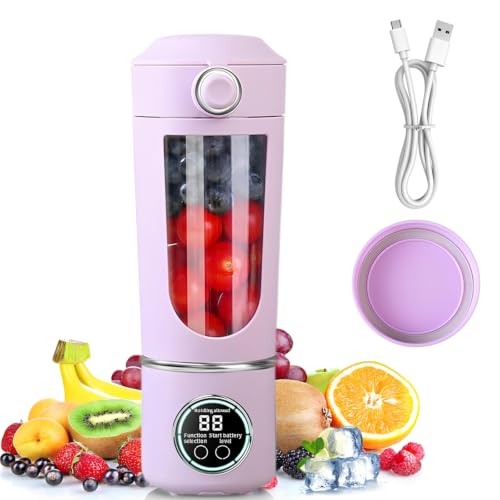 Batidora portátil de 700 ml batidora de batidos con 12 cuchillas de acero inoxidable y pantalla digital, batidos recargables y batidos más pequeños para viajes, cocina, oficina, fitness (morado)