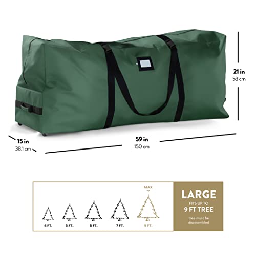 Zober Rolling Large Christmas Tree Storage Bag - Fits Upto 9 Ft. Artificial Disassembled Trees, Durable Handles & Wheels For Easy Carrying And Transport - 600D Durable Fabric #TOP5