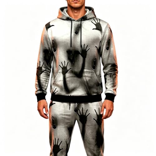 Chándal de hombre cómodo para invierno conjunto informal de dos piezas con capucha estampado