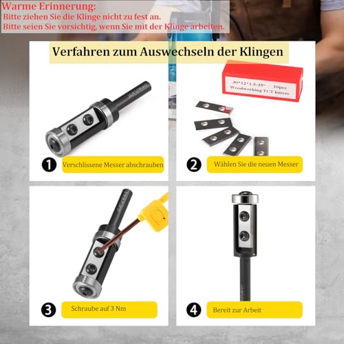 2 Schneidkanten Austauschbare Hartmetall-Wendemesser 1.5mm Dicke, 10 Stück Ersatzklingen12 X 30 X 1.5mm, für Wendeplatten Bündigfräser (als Ersatz), mit 2 Schrauben