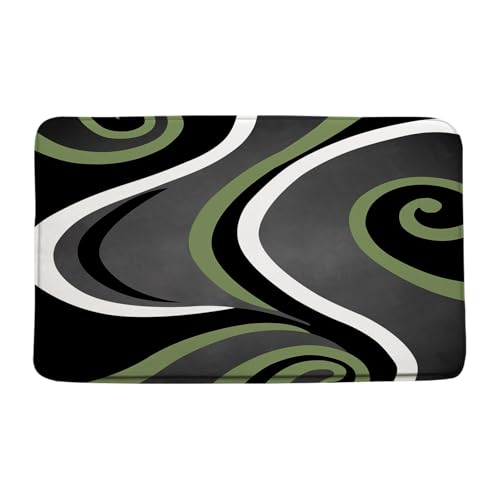 DSMEUE Geometric Bathroon Runner Rug,Sage Green Gray Black White Geo Striped Modern Kitchen Doormat Bath Mats,18x30 Inch