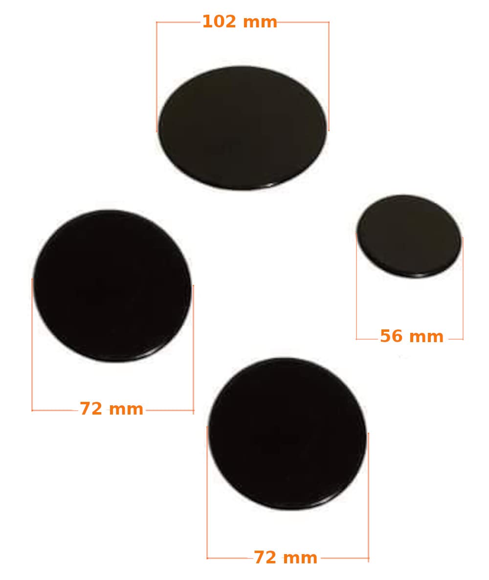 RYELDOM - Kit 4 piattini per cucina, compatibile con Rex, compatibile con Electrolux, smaltati neri, 1 grande, 2 medi, 1 piccolo, ricambio per piano cottura
