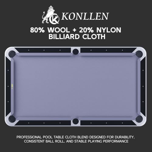 KONLLEN 2,9 m Billardtisch-Filz mit 6 Stoffstreifen, vorgeschnittene Billardtischdecke aus Filz, Billardtuch für amerikanische Billardtische mit neun Bällen