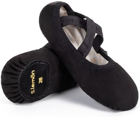 s.lemon Ballet Shoe,Cotton Canvas Split Sole Yoga Gymnastics Ballet Dance Slipper for Kids Women TLK Black 32