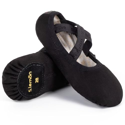 s.lemon - s.lemon Ballet Shoe,Cotton Canvas Split Sole Yoga Gymnastics Ballet Dance Slipper for Kids Women TLK Black 35