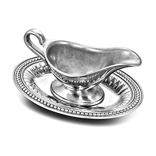 Wilton Armetale Flutes and Pearls Gravy Boat with Oval Tray