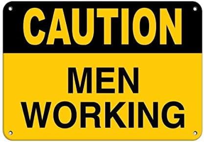 (2-Pack) Warning Metal Tin Sign Caution Men Working Hazard Sign Men at Work Signs Sign 12X8 Inches