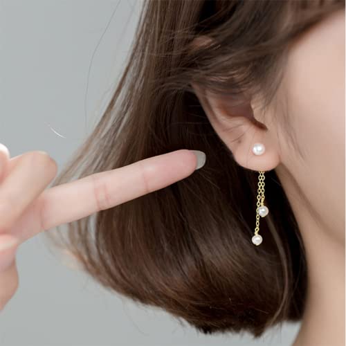 Perles d'eau douce et chaîne à pampilles sur boucles d'oreilles en argent 925