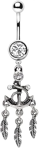 Amazon.com: Dynamique 316L Surgical Steel Anchor and Feather Dangle