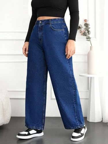 Image of KOTTY Women's Plus Size Straight Fit Denim Jeans with Comfortable Waist and Denim Fabric