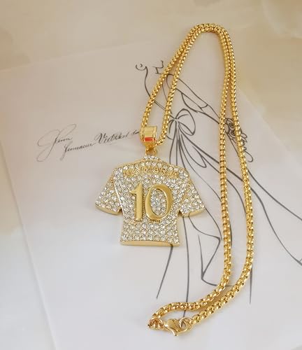 18K gold-plated #10 Soccer Jersey Number 10 Necklace | No.10 Football Star Necklace | Brazil 10 Jersey Pendant Hip Hop Necklace for Men Women 24‘’4