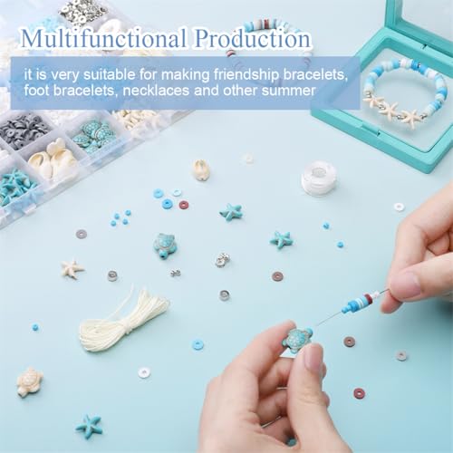 Image of SANNIDHI Clay Beads for Bracelet Making, 2400Pcs Ocean Style Jewelry Making Polymer Beads Set for Kids Women Bracelet Anklet DIY, with Turtle Shells Starfish Charms