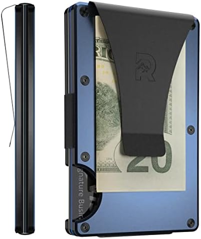 The Ridge Minimalist Slim Wallet For Men - RFID Blocking Front Pocket Credit Card Holder - Aluminum Metal Small Mens Wallets with Money Clip (Navy)