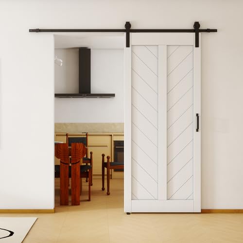SOLRIG 42\" Ã— 84\" Sliding Barn Door, Modern Barn Door Slab with Pre-drilled Holes, includes 6.98FT Hardware Kit, Waterproof PVC & MDF, Assembly Required, V Frame, White