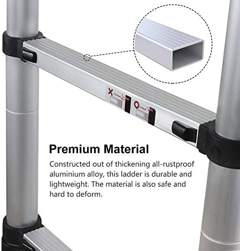 WolfWise 4.7M Telescoping Ladder, Aluminum Telescopic Extension Tall Multi Purpose Loft Ladder, 330 pound/150 kg Capacity Black