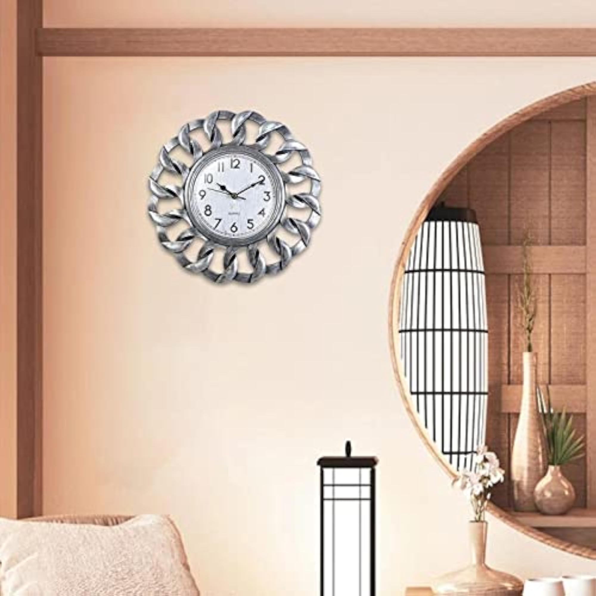 Retro Silent Wall Clock for Dining Room Decor, Silver