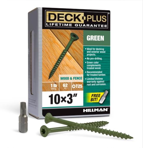 Image of Deck Plus 3 Inch Epoxy Coated Exterior Wood and Fence Screws #10 x 3 Torx /Star Drive Included Coarse Thread, Outdoor Rust Resistant Decking Screw, Green, 1lb Box, 62 Pieces | 48404 (Pack of 12)