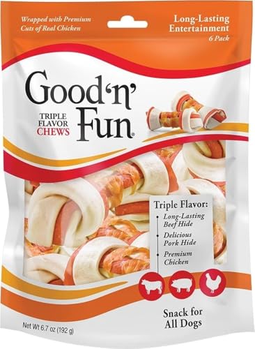 Good 'n' Fun 4 in Bones Long-Lasting Dog Treat With Real Protein, 6 Count