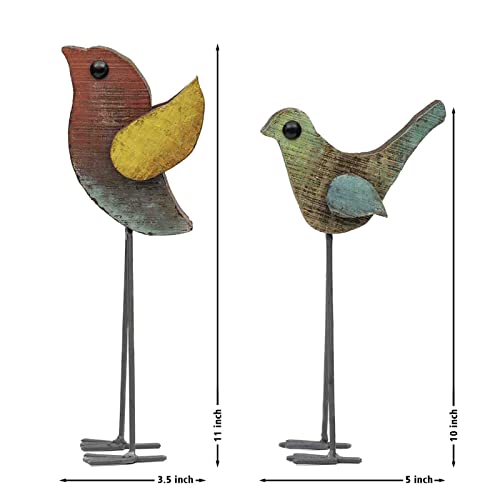 Image of Wooden Rustic Bird Figurines Set of 2 | Handmade Wood & Iron Decorative Showpiece | Antique Finish Table Decor for Home & Office (Height 11 inch, 220g) (Wooden Flying Bird S2)
