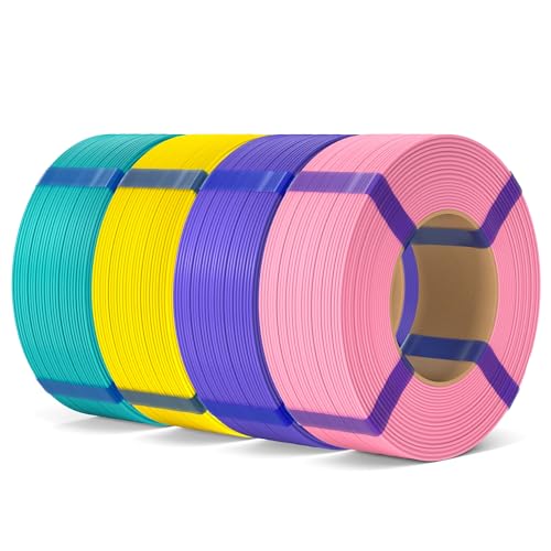 ELEGOO PLA Basic Refill Filament 1.75mm Bundle 4KG, 3D Printer Filament No Spool for Reusable Spool Refilling Dimensional Accuracy +/- 0.02mm, 4pcs 1kg Spool(2.2lbs) Pink/Purple/Yellow/Turquoise Green