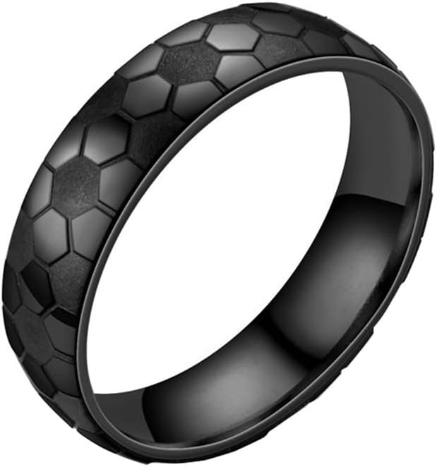 Unisex Stainless Steel 6mm Dome Simple Hip Hop Punk Football Soccer Pattern Signet Ring Matte Finished