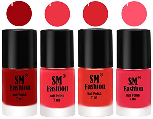 Image of Nail Polish Combo Set (Pack of 4) Quick Dry Gel Finish Nail Paint | Light Red,Rose Pink,Candy Orange,Dark Pink | 7 ml Each