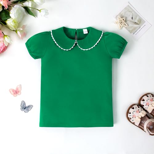 Image of 12M-14Y Toddler Baby Girls Peter Pan Collar Blouse Kids Girl Solid Color Puff Sleeve T-Shirts Casual Tee Tops