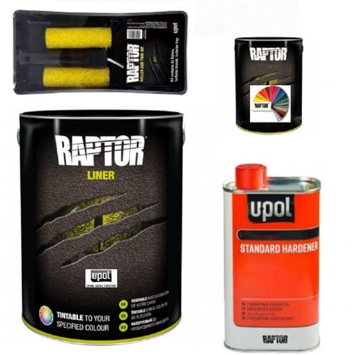 Raptor Liner Lack alle RAL Farben. 1 1 L (0 75+0 25+0 1) Gebinden + Rollen Set. 2K Fahrzeug & Transportflächen Beschichtung. Upol. (RAL 9005 Tiefschwarz)