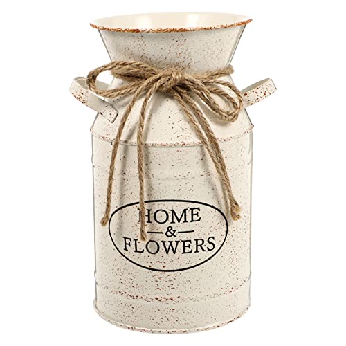 VICASKY Blumenvase Vintage Rustikal Milchkanne Blumentopf Shabby Chic Vase Französisch Stil Landhaus Vase Metall Krug Übertopf Blumeneimer mit Griff für Zuhause Büro Balkon Deko Beige