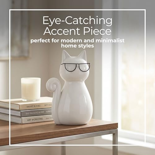 Estatua de Gato Blanco con Gafas de 7 pulgadas miniatura 4