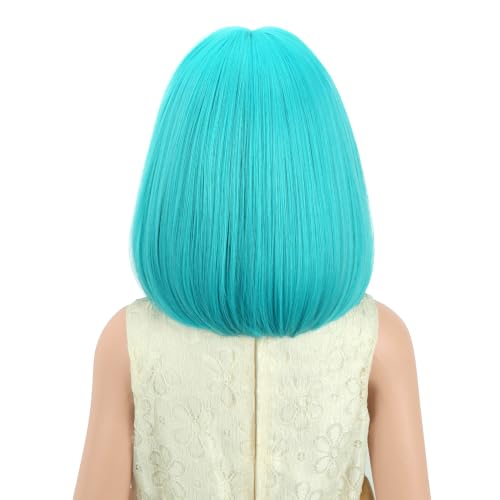 Image of PATTNIUM Kids Teal Blue Bob Wig with Bangs Short Blue Wig for Girls Light Blue Wig Cosplay Costume Hair Wigs Synthetic Wig